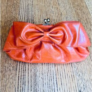 Isabella Fiore Orange Small Clutch/Handbag w/Attached Chain and Coin Purse